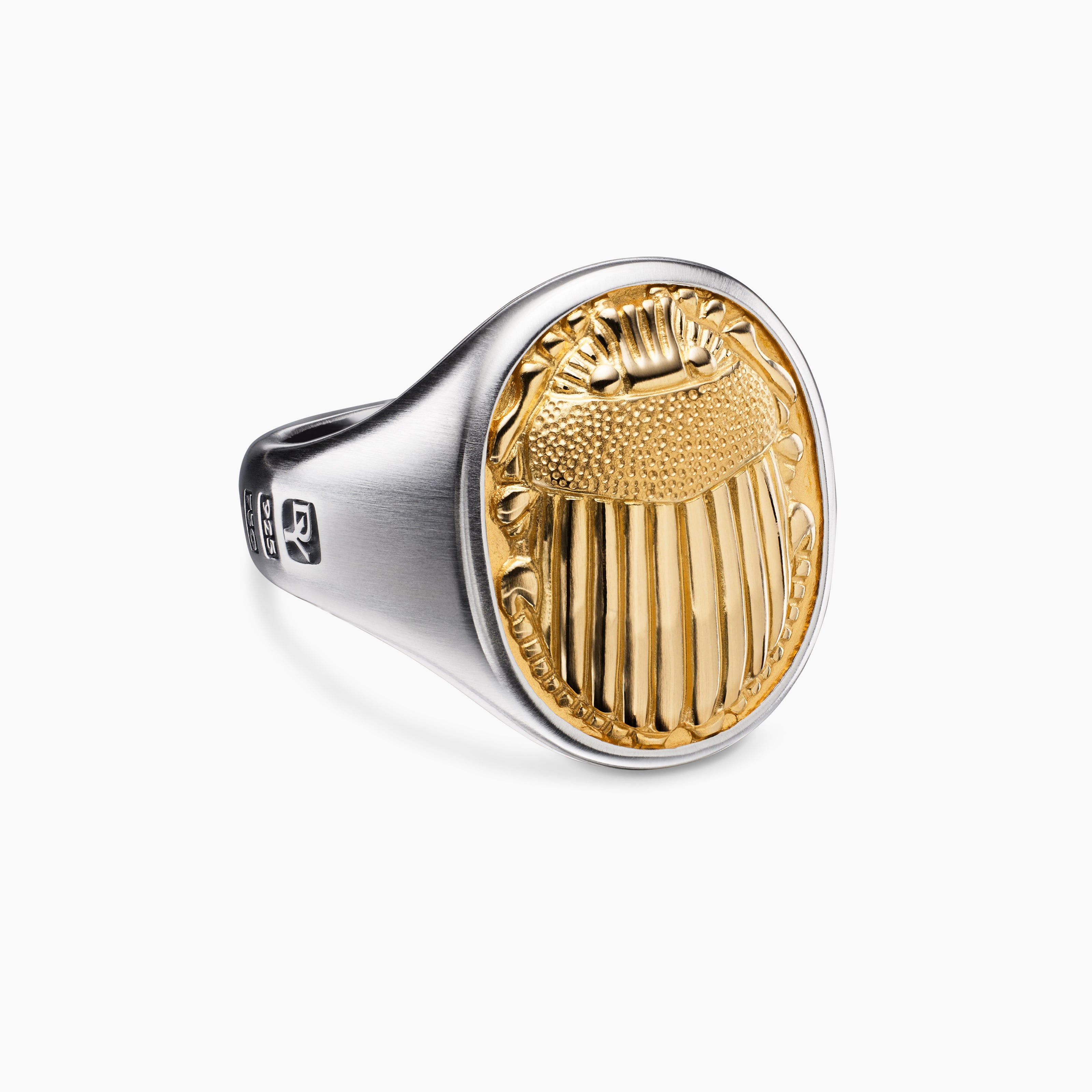 Mens Petrvs Scarab Signet Ring in Sterling Silver with 18K Yellow Gold, 21.5mm