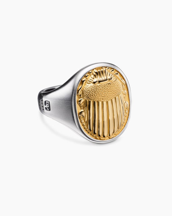 Petrvs® Scarab Signet Ring in Sterling Silver with 18K Yellow Gold, 21.5mm