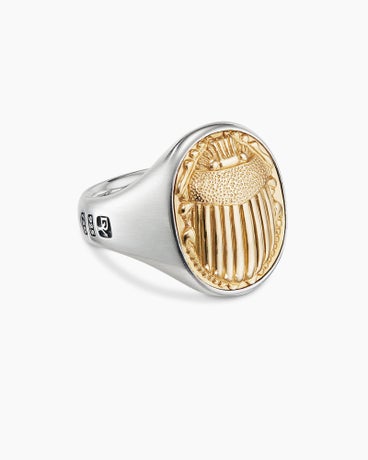 Petrvs® Scarab Signet Ring in Sterling Silver with 18K Yellow Gold, 21.5mm