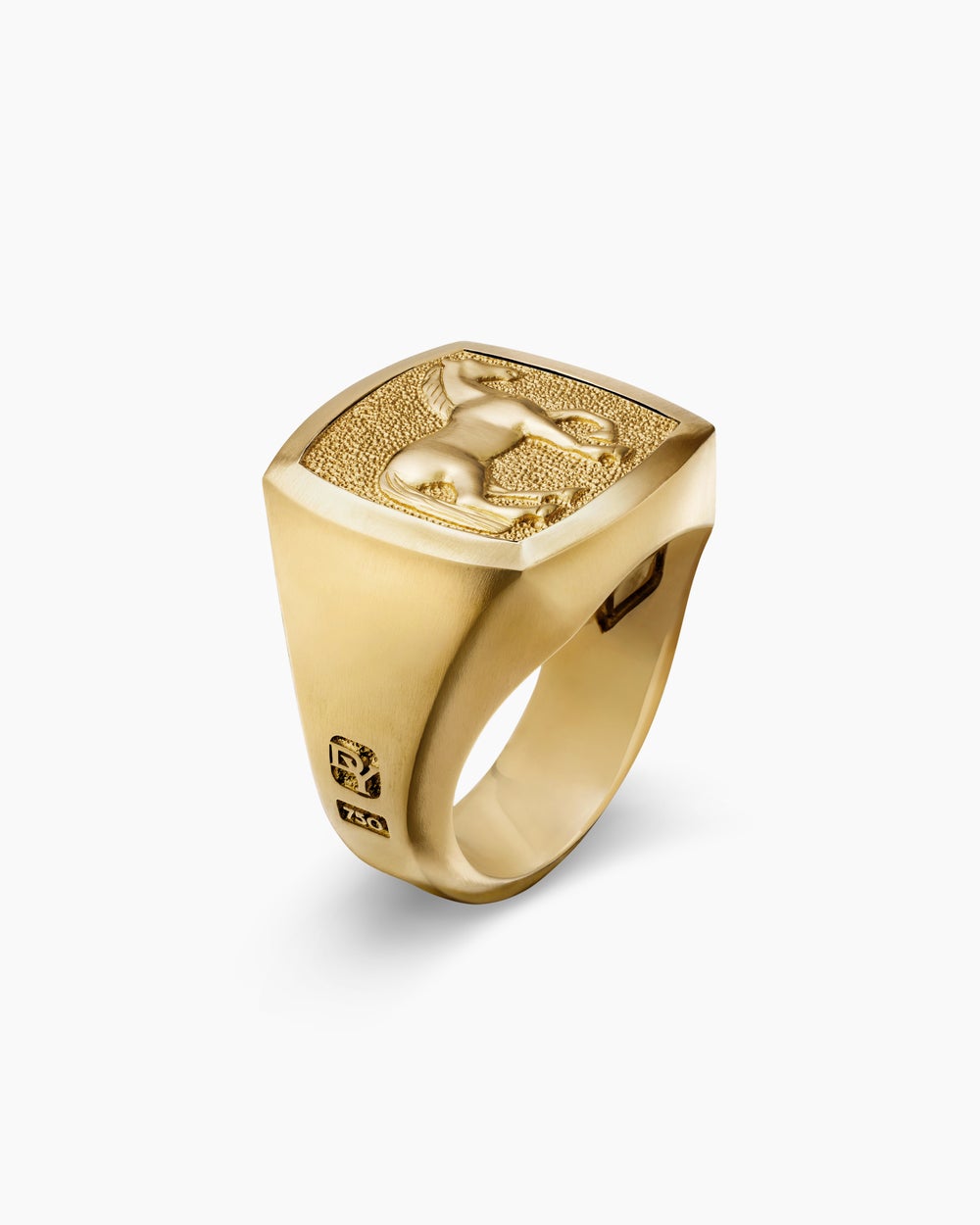 Mens Petrvs Horse Signet Ring in 18K Yellow Gold, 18.3mm
