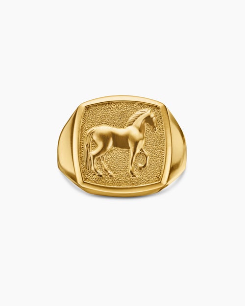 Mens Petrvs Horse Signet Ring in 18K Yellow Gold, 18.3mm