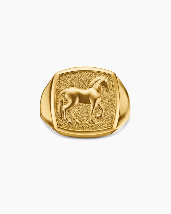 Chevalière avec cheval Petrvs en or jaune 18 carats, 18,3 mm