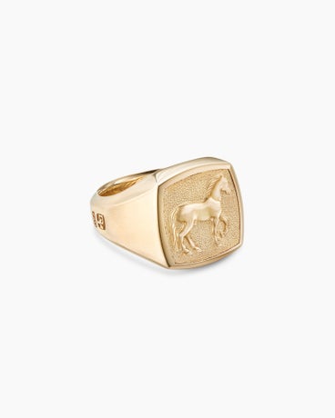 Petrvs® Horse Signet Ring in 18K Yellow Gold, 18.3mm