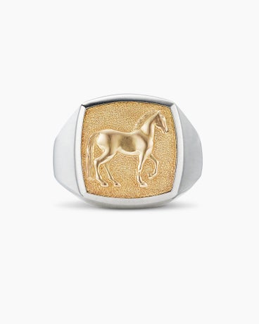 Petrvs® Horse Signet Ring in Sterling Silver with 18K Yellow Gold, 18.3mm