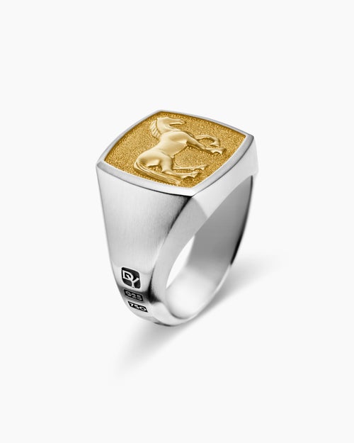 Mens Petrvs® Horse Signet Ring in Sterling Silver with 18K Yellow Gold, 18.3mm