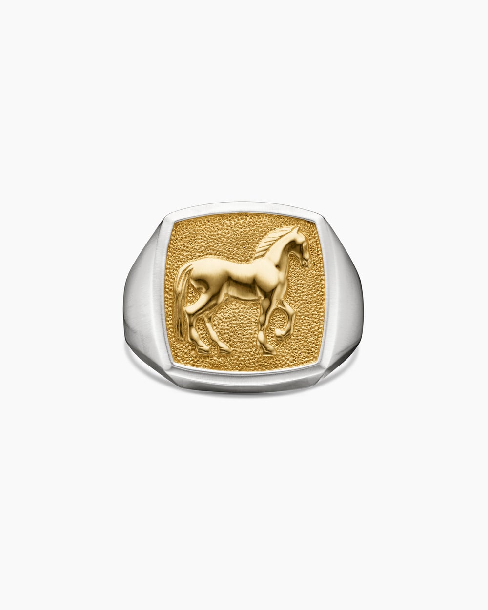 Mens Petrvs Horse Signet Ring in Sterling Silver with 18K Yellow Gold, 18.3mm