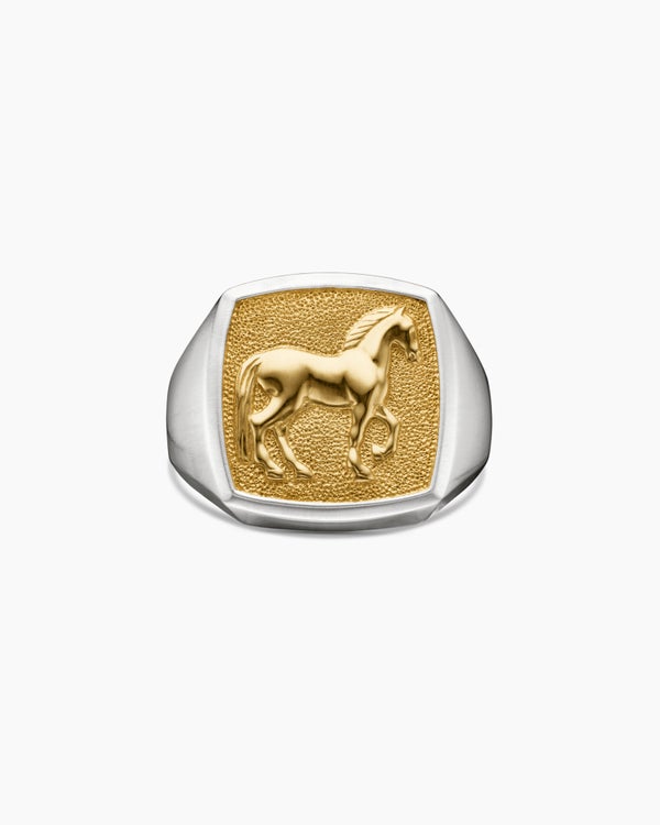 Bague chevalière cheval Petrvs® en argent sterling avec or jaune 18 carats, 18,3 mm