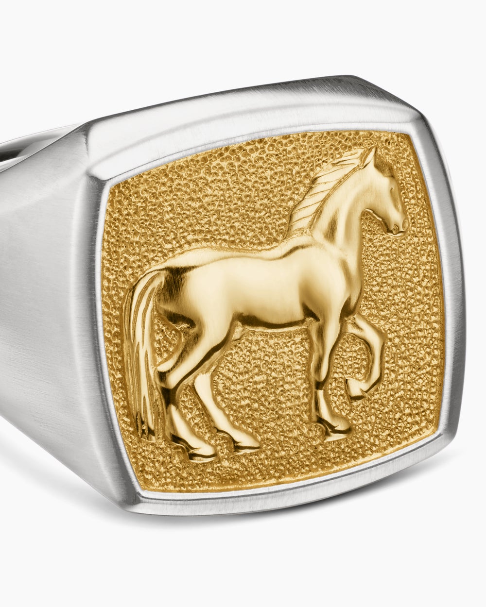 Mens Petrvs Horse Signet Ring in Sterling Silver with 18K Yellow Gold, 18.3mm