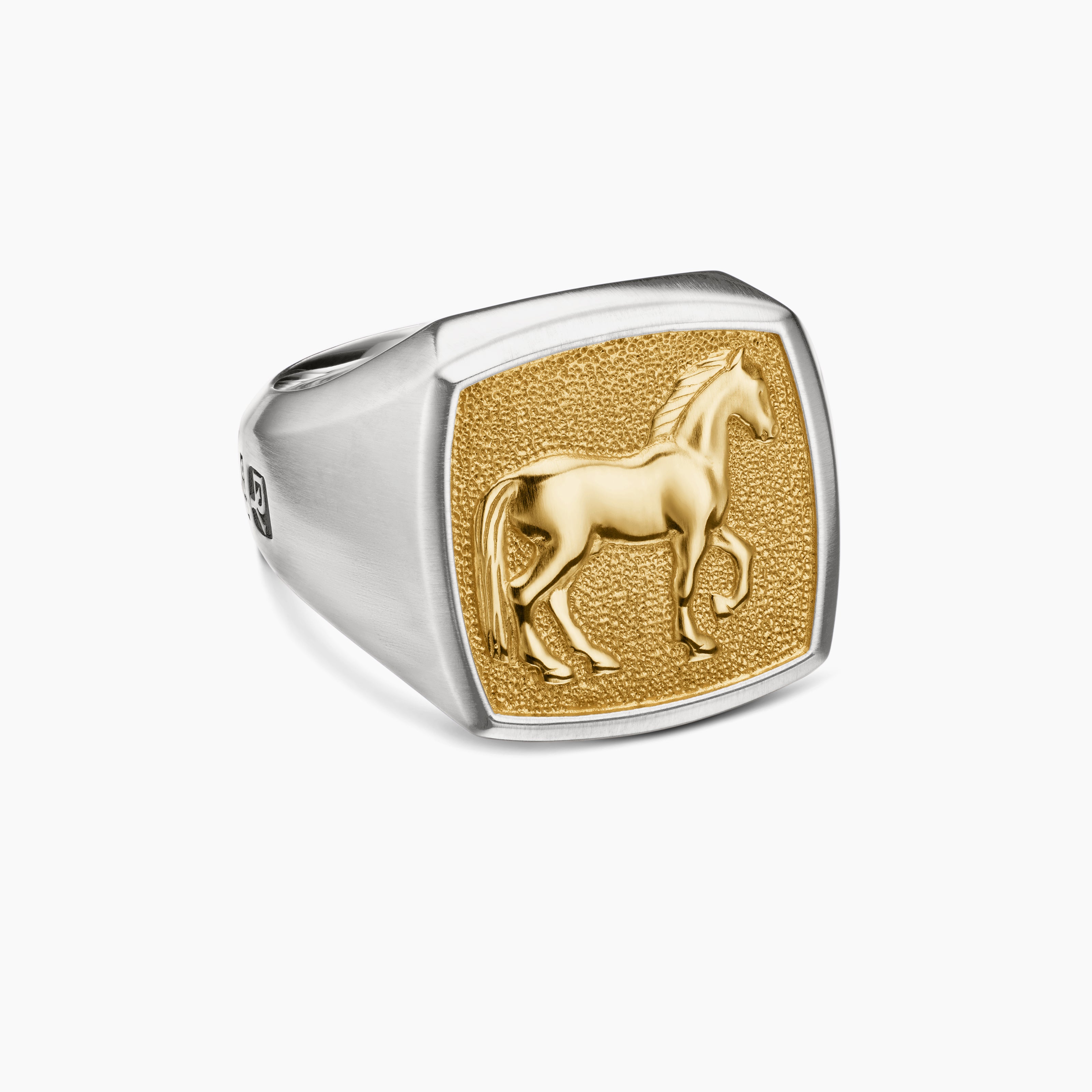 Mens Petrvs Horse Signet Ring in Sterling Silver with 18K Yellow Gold, 18.3mm