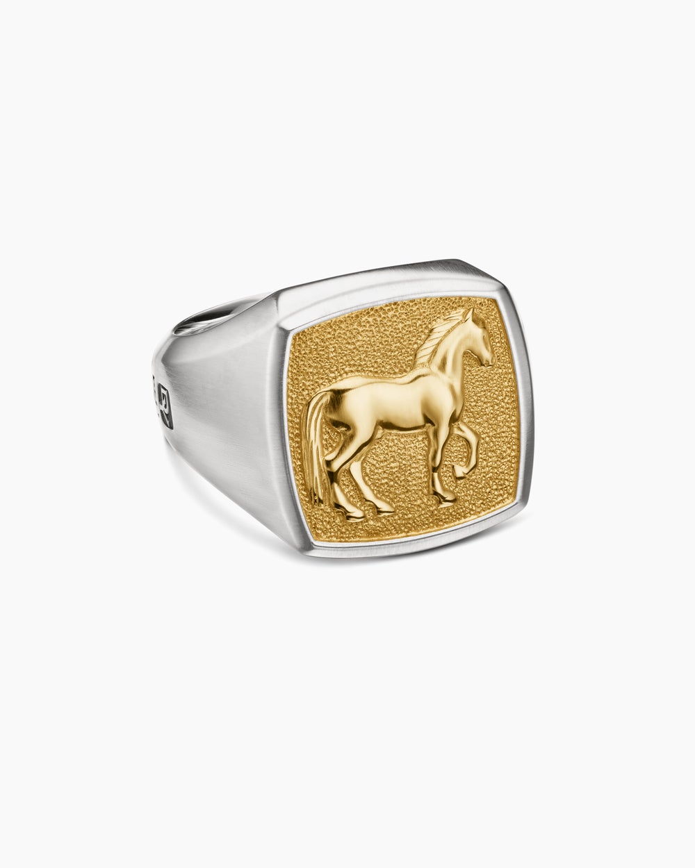 Mens Petrvs Horse Signet Ring in Sterling Silver with 18K Yellow Gold, 18.3mm