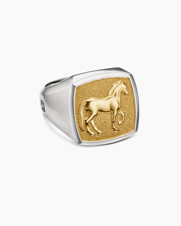 Bague chevalière cheval Petrvs® en argent sterling avec or jaune 18 carats, 18,3 mm