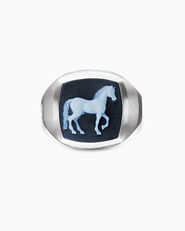 Bague chevalière cheval Petrvs® en argent sterling avec agate rayée, 18,3 mm