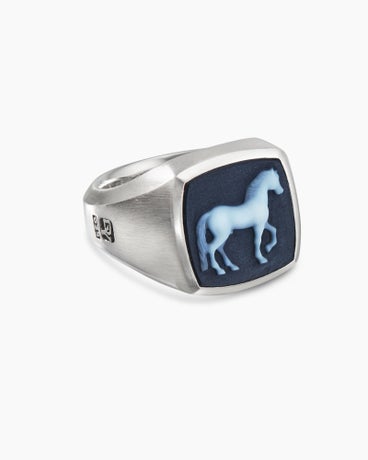 Petrvs® Horse Signet Ring in Sterling Silver with Banded Agate, 18.3mm