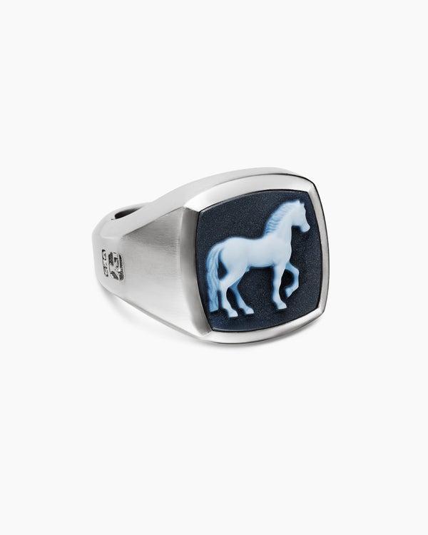 Bague chevalière cheval Petrvs® en argent sterling avec agate rayée, 18,3 mm