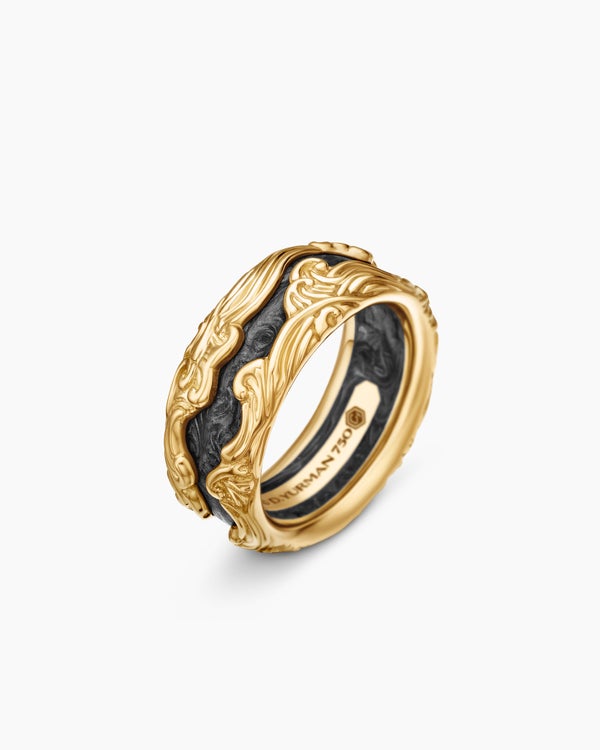 Waves Forged Carbon Band Ring in 18K Yellow Gold, 13mm