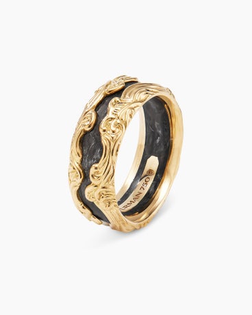 Waves Forged Carbon Band Ring in 18K Yellow Gold, 13mm
