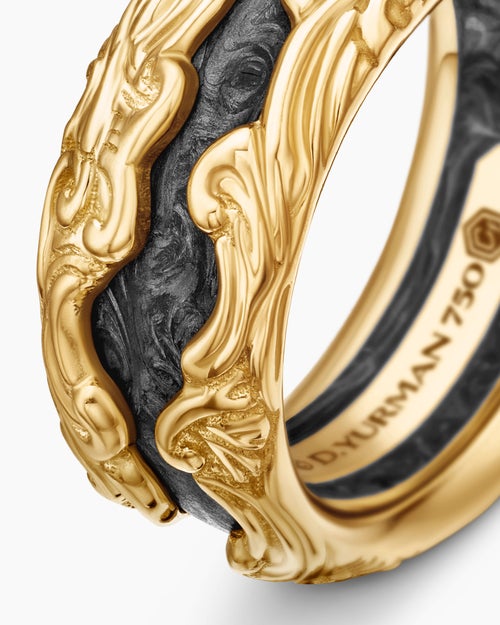 Mens Waves Forged Carbon Band Ring in 18K Yellow Gold, 13mm