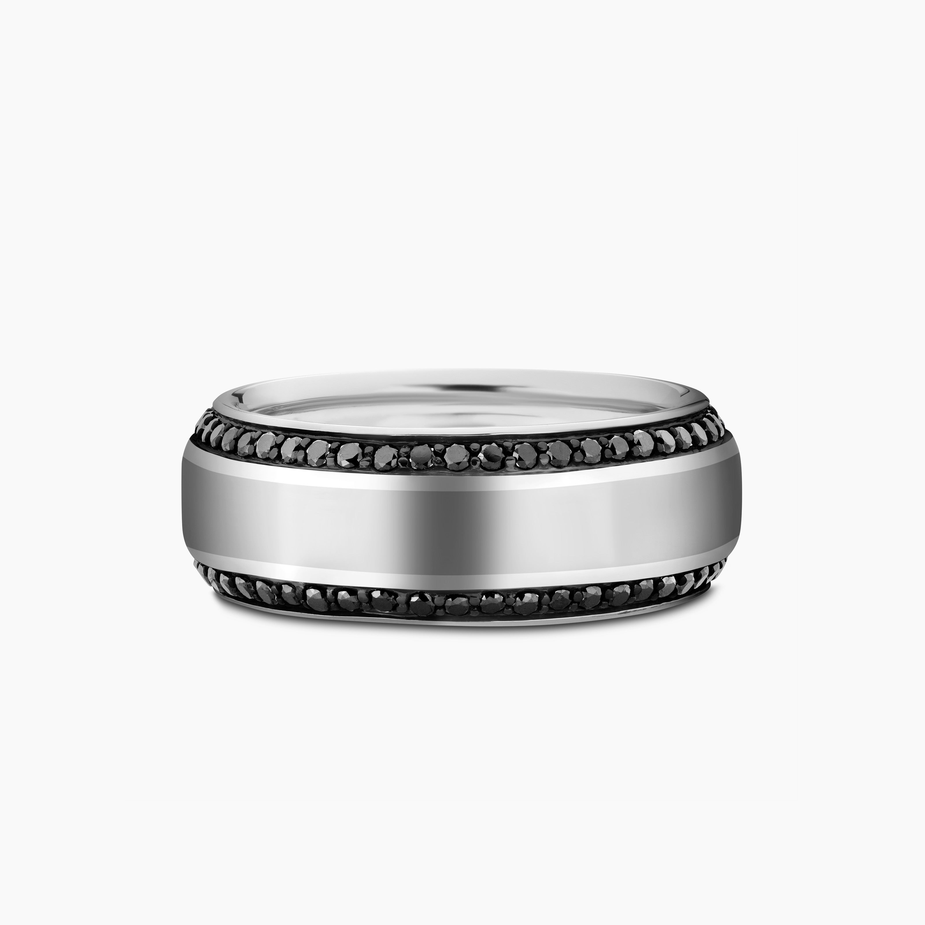 Mens Beveled Band Ring in 18K White Gold, 8mm