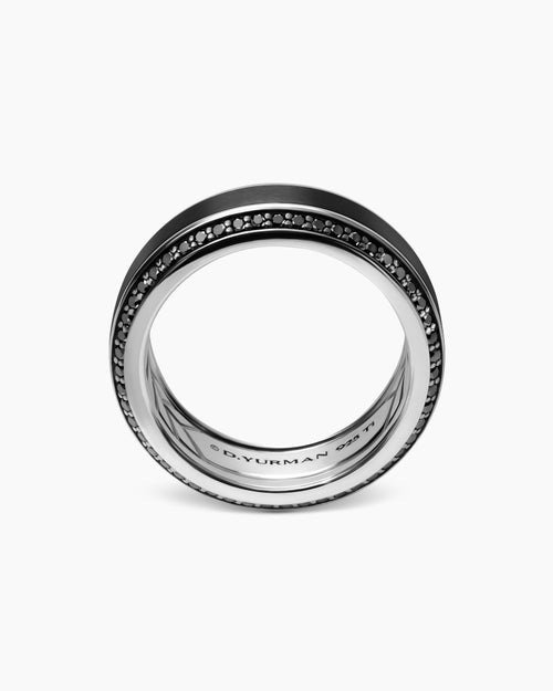 Mens Beveled Band Ring in Black Titanium with Black Diamonds, 8mm