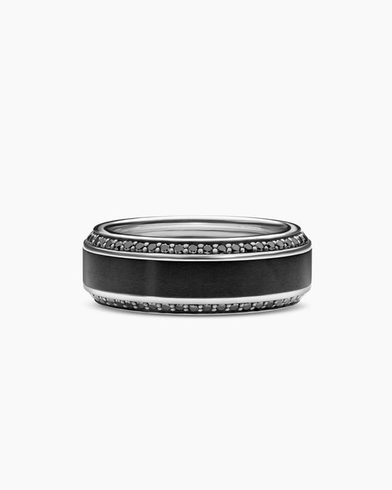 Beveled Band Ring in Black Titanium with Black Diamonds, 8mm