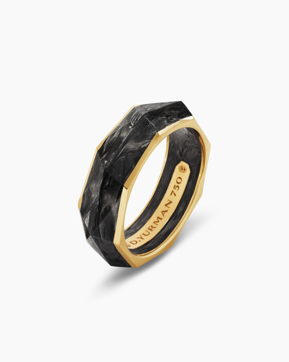 Anneau Faceted serré Forged Carbon en or jaune 18 carats, 8 mm hommes