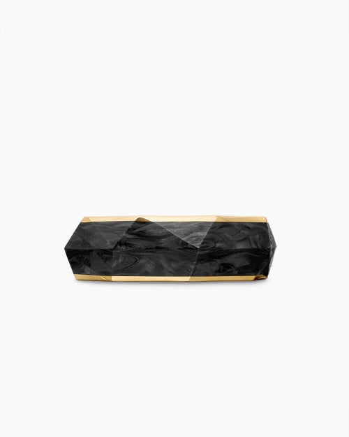 Mens Torqued Faceted Forged Carbon Band Ring with 18ct Yellow Gold, 8mm