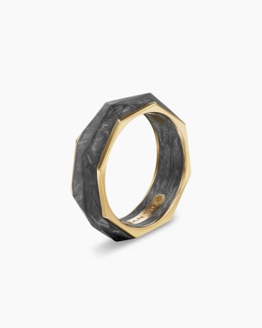 Torqued Faceted Band Ring in Forged Carbon with 18K Yellow Gold, 8mm