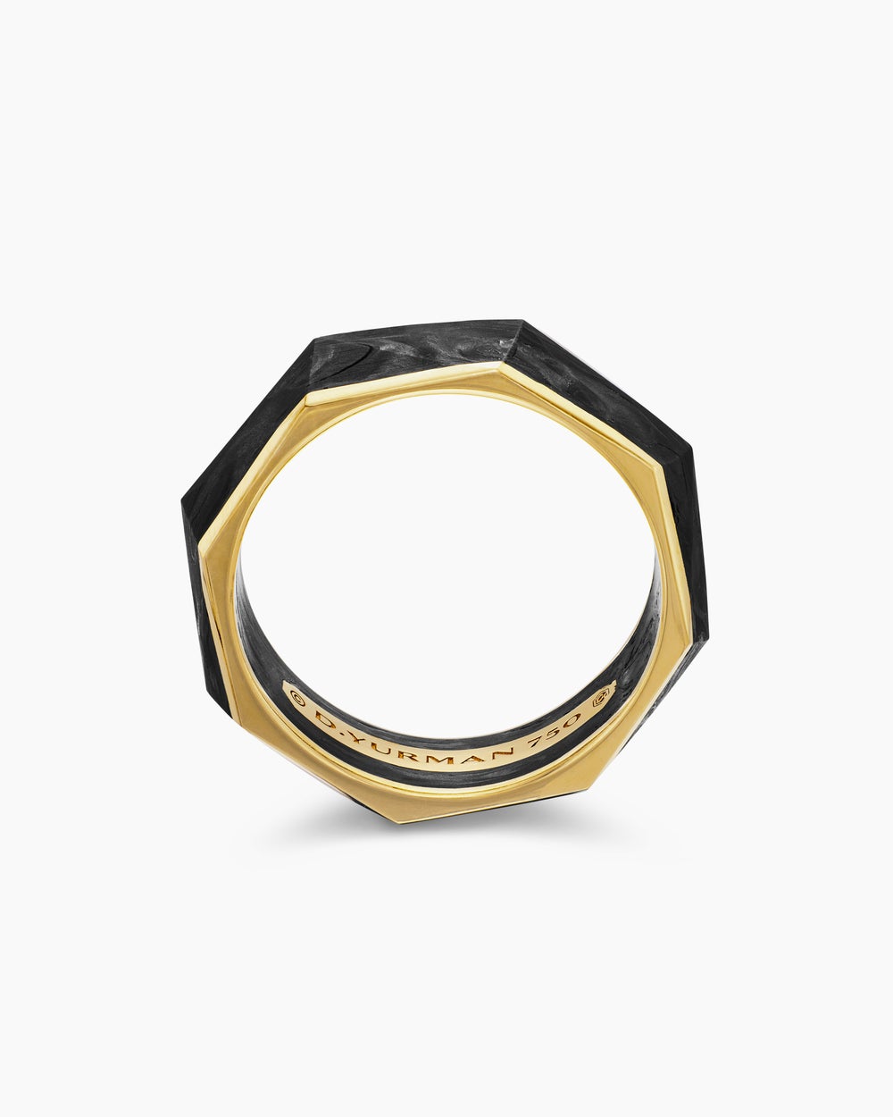 Anneau Faceted serré Forged Carbon en or jaune 18 carats, 8 mm hommes