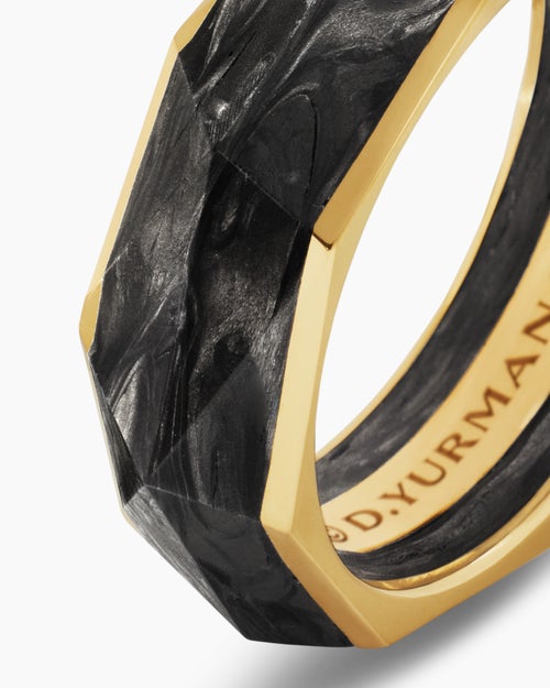 Anneau torsadé Faceted Forged Carbon avec or jaune 18 carats, 8 mm