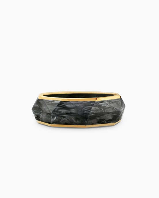 Torqued Faceted Band Ring in Forged Carbon with 18ct Yellow Gold, 8mm