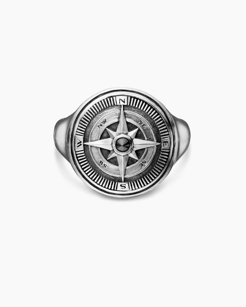 Mens Maritime Compass Signet Ring in Sterling Silver, 19.4mm