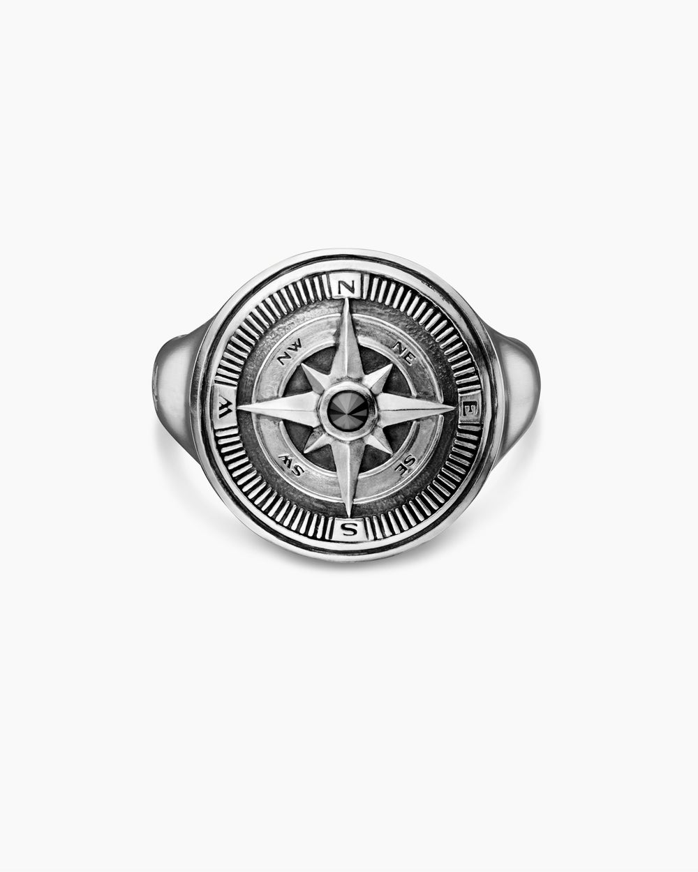 Mens Maritime Compass Signet Ring in Sterling Silver, 19.4mm