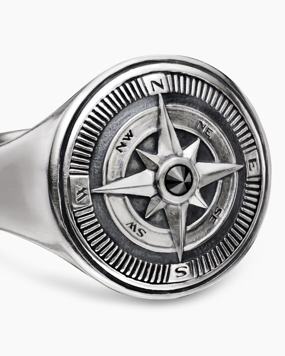 Mens Maritime Compass Signet Ring in Sterling Silver, 19.4mm