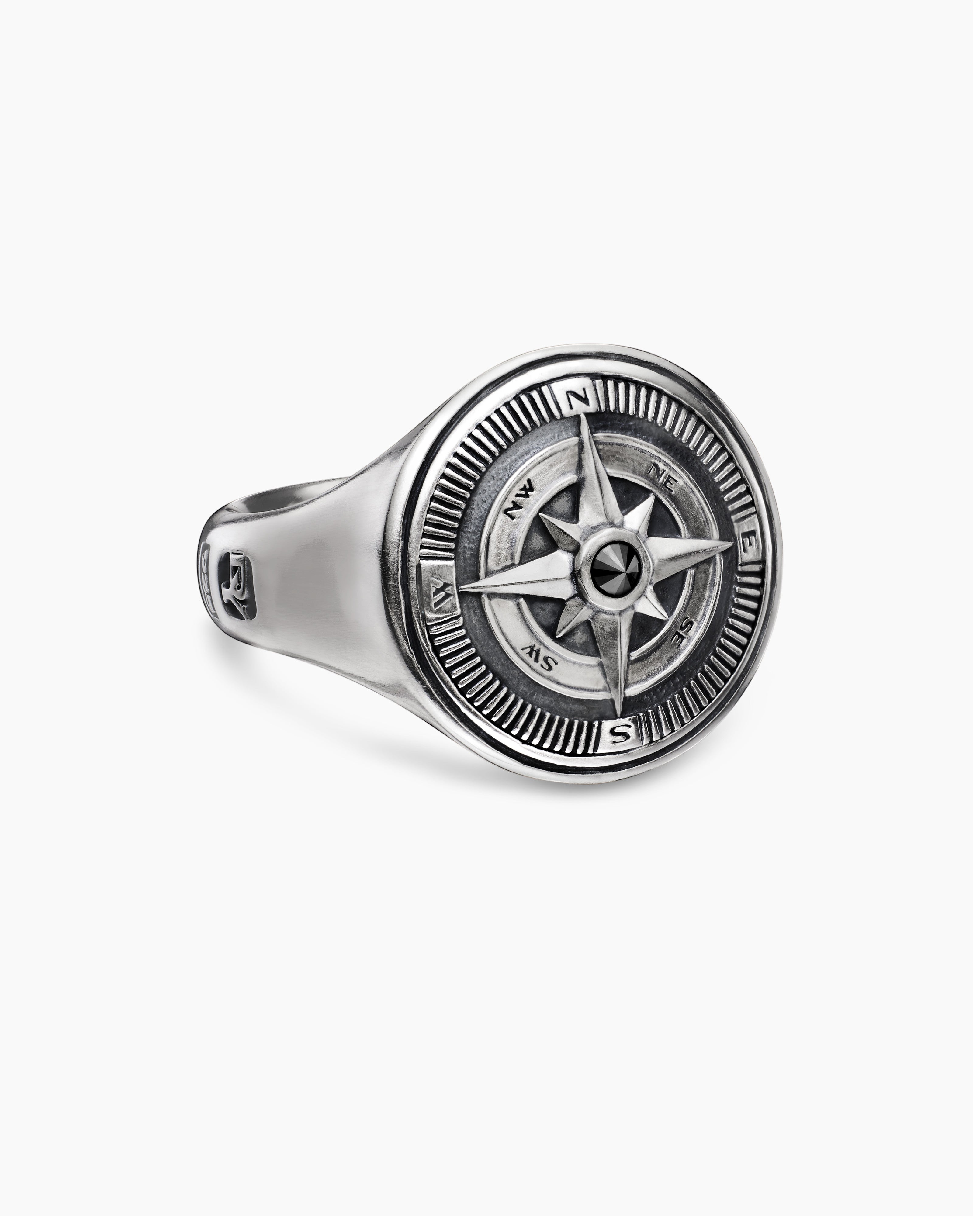 David Yurman Maritime Compass Cufflinks with Center Black Diamond