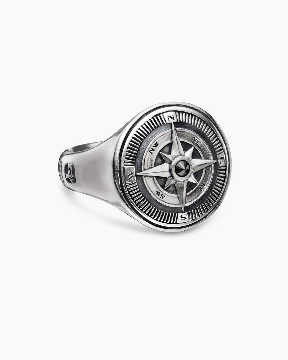 Mens Maritime Compass Signet Ring in Sterling Silver, 19.4mm