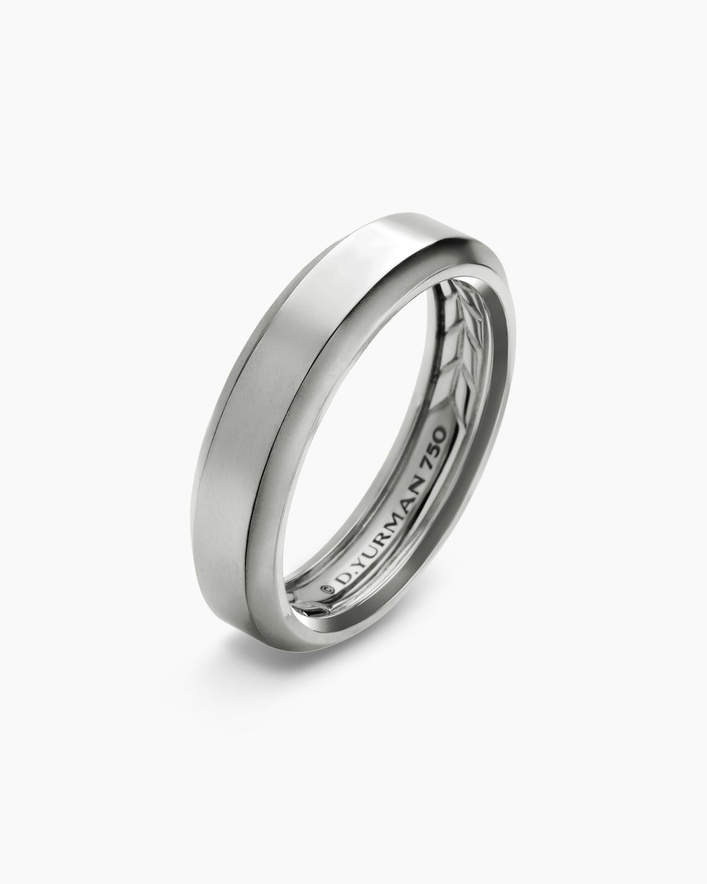 Mens Beveled Band Ring in 18K White Gold, 6mm