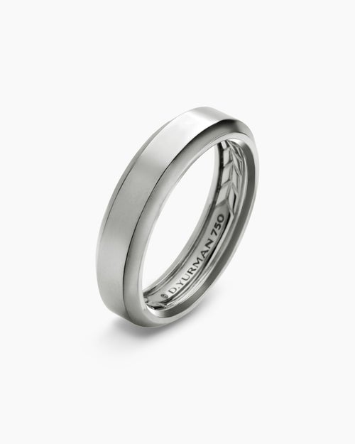 Mens Beveled Band Ring in 18K White Gold, 6mm