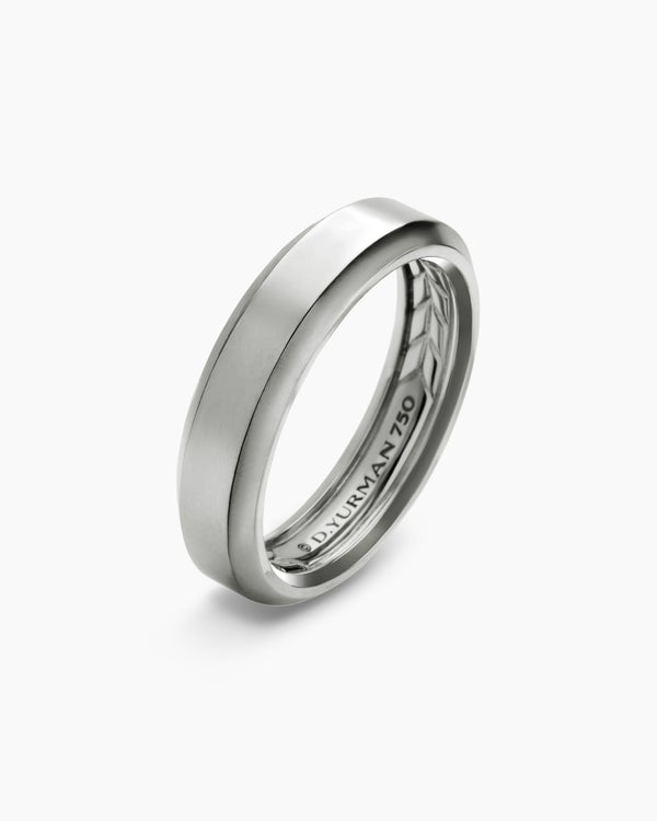 Beveled Band Ring in 18K White Gold, 6mm