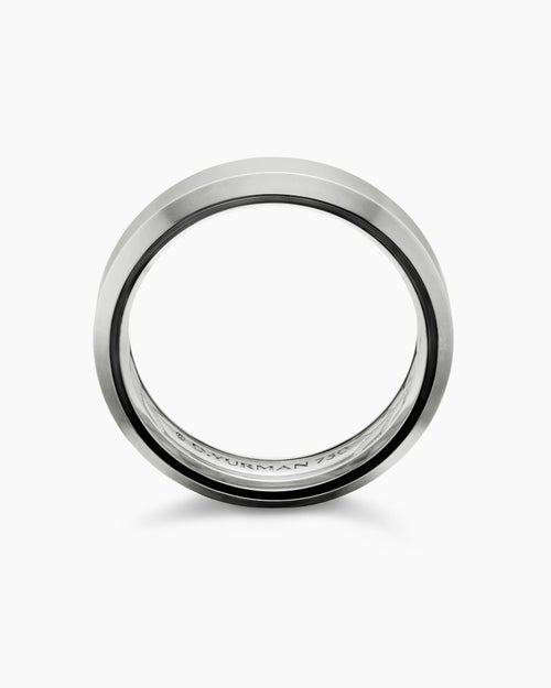 Mens Beveled Band Ring in 18K White Gold, 6mm