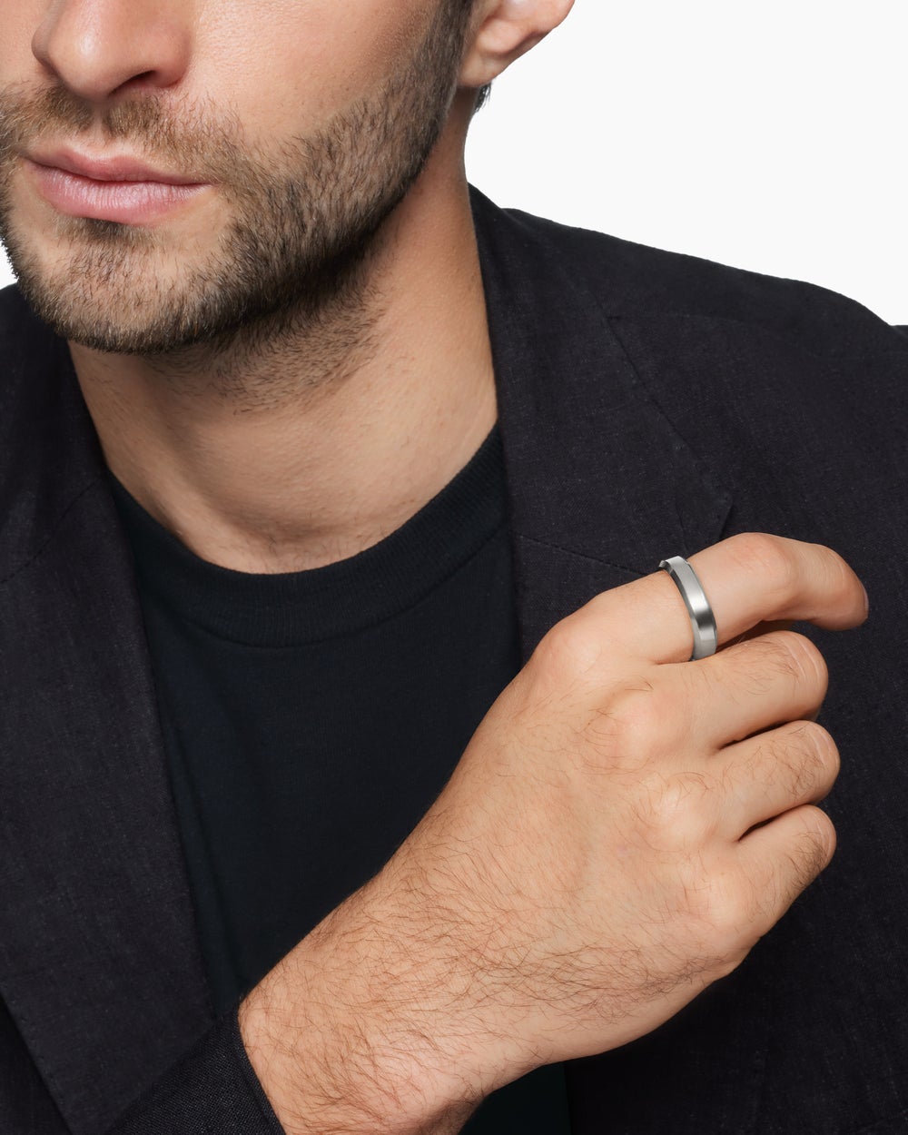 Mens Beveled Band Ring in 18K White Gold, 6mm