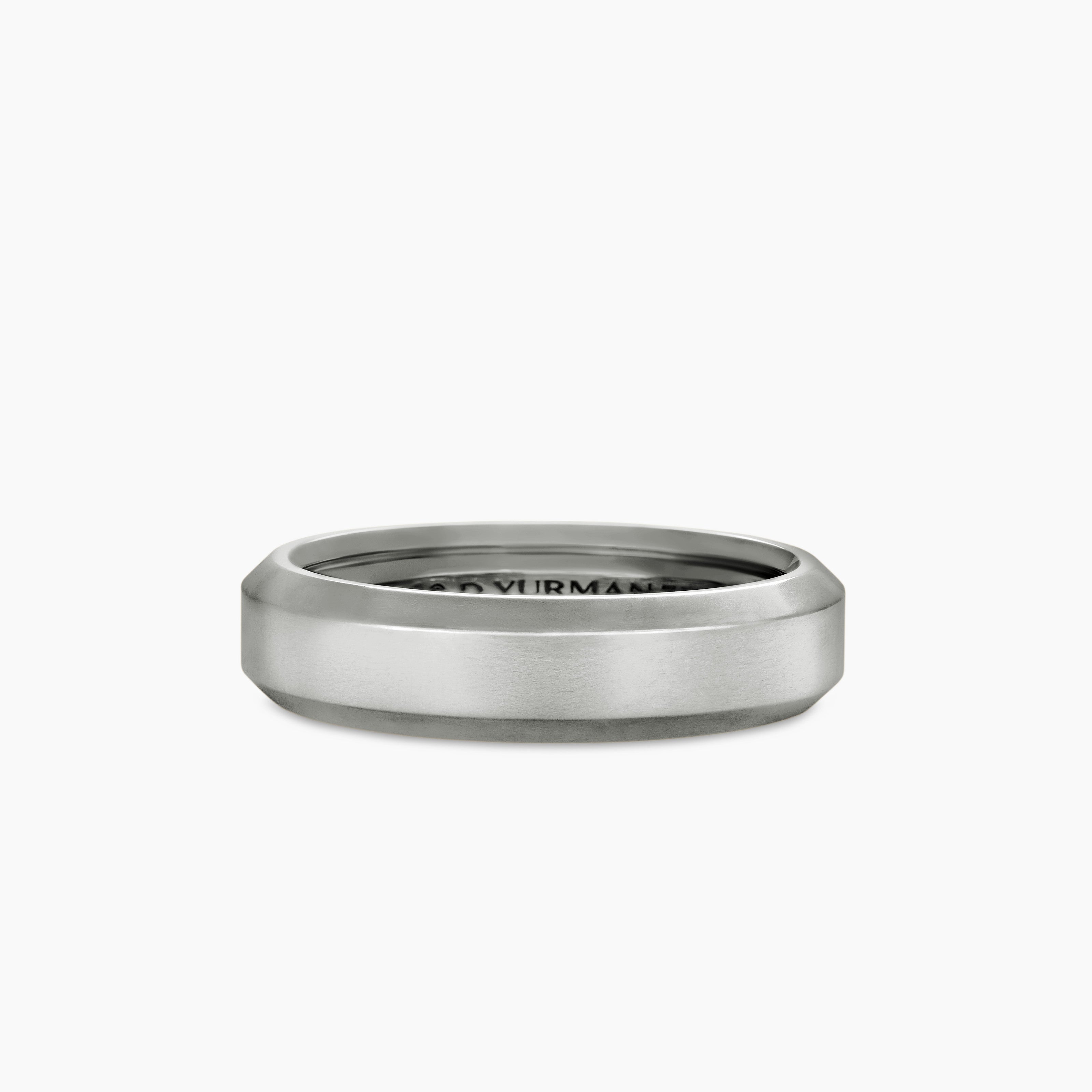 Mens Beveled Band Ring in 18K White Gold, 6mm