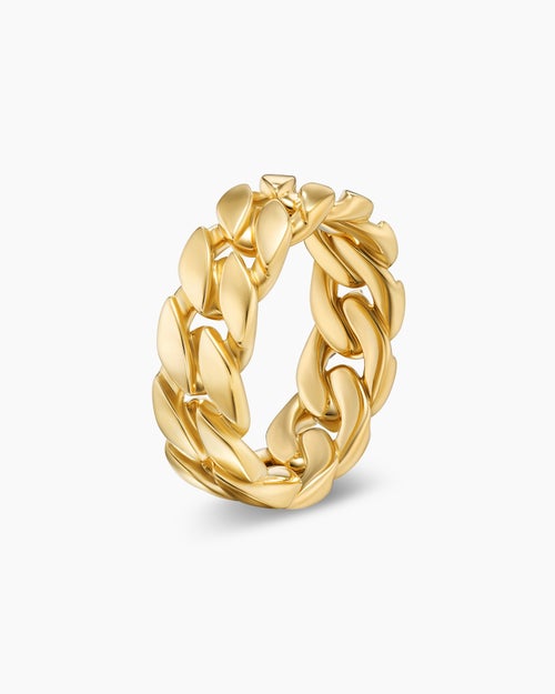 Mens Curb Chain Band Ring in 18K Yellow Gold, 8mm