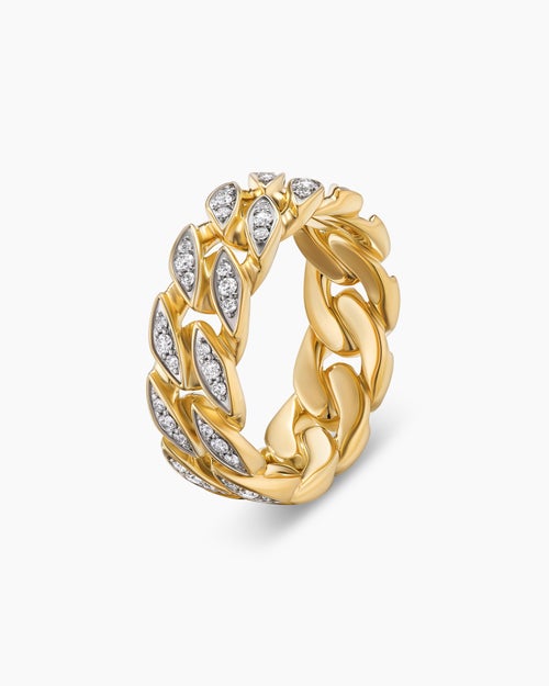 Mens Curb Chain Band Ring in 18K Yellow Gold, 8mm