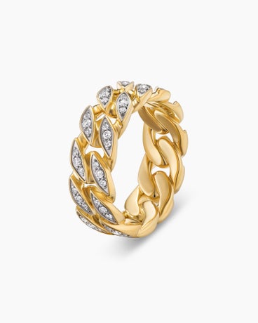 Anneau chaîne en maille cheval en or jaune 18 carats avec diamants, 8 mm