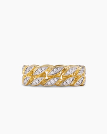 Curb Chain Band Ring in 18K Yellow Gold with Diamonds, 8mm