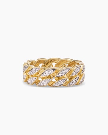 Anneau chaîne en maille cheval en or jaune 18 carats avec diamants, 8 mm