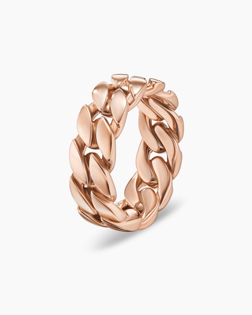 Mens Curb Chain Band Ring in 18ct Rose Gold, 8mm