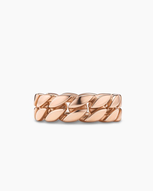 Mens Curb Chain Band Ring in 18K Rose Gold, 8mm