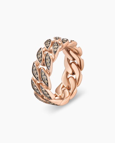 Curb Chain Band Ring in 18K Rose Gold with Cognac Diamonds, 8mm