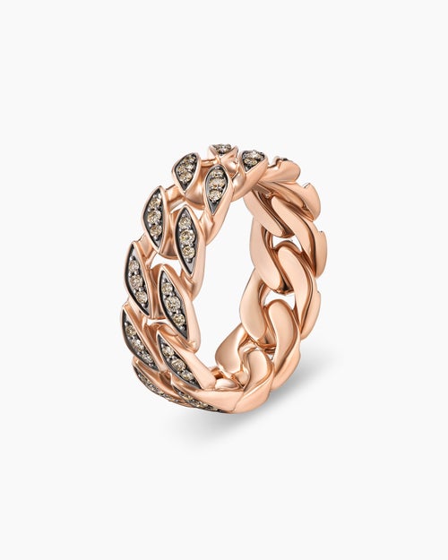 Mens Curb Chain Band Ring in 18K Rose Gold, 8mm